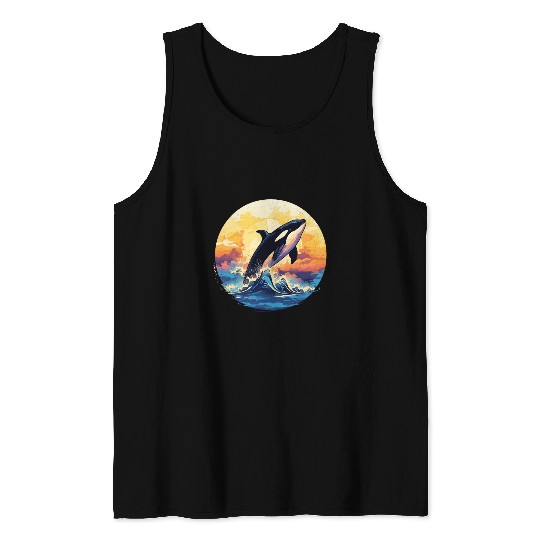 Whale Pet Vintage Orca Killer Whale Sea Animals Lover Splash Art Tank Tops