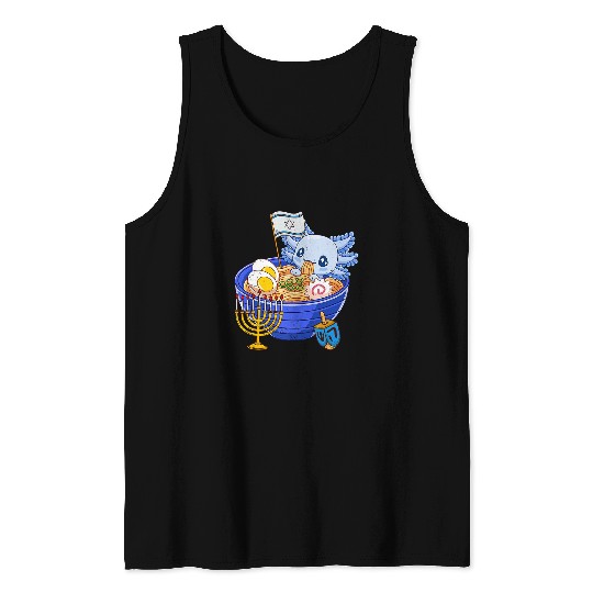 Axolotls Pet Happy Hanukkah Merry Chrismukkah Funny Ramen Noodles Axolotls 14 Tank Tops