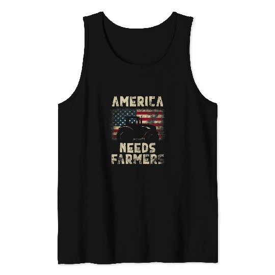 Tractor Fun driving America Needs Farmers Tractor American Flag 8 Tank Tops