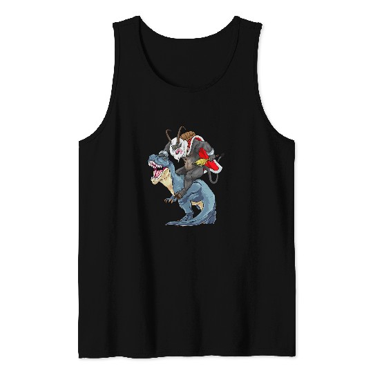 Dinosaur Pet Krampus Riding Dinosaur TRex Christmas Boys Men xmass Squad Tank Tops