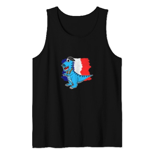 Dinosaur Pet Bastille Day Happy 14th July Dinosaur French TRex Funny Tank Tops