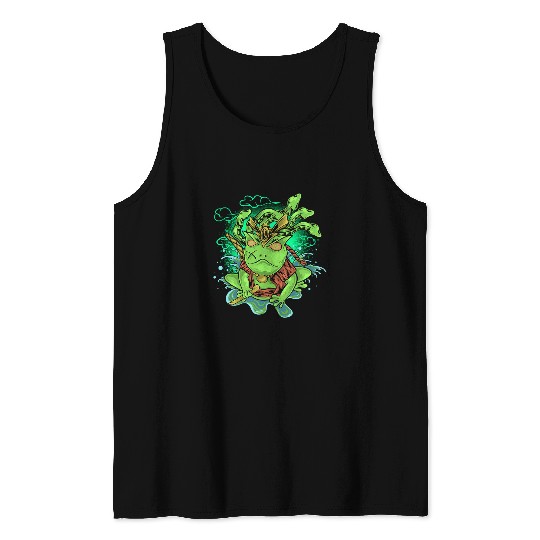 Frog Pet Japanese Green Frog Ninja Samurai Katana swords Tank Tops