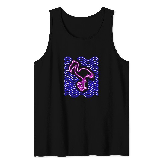 Flamingo Pet Neon Pink Flamingo 80s Glow Party Retro Gift Design Tank Tops