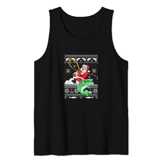 Fishing Fun Merry Fishmas Fisherman Santa Ugly Sweater Christmas Fishing 20 Tank Tops
