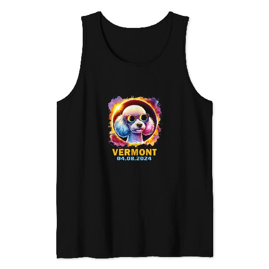 Poodle Pet Vermont Total Solar Eclipse 2024 Poodle Dog Colorful Tank Tops