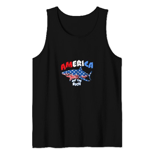 Shark Pet AMERICA EAT THE RICH SHARK ATTACH Tank Tops