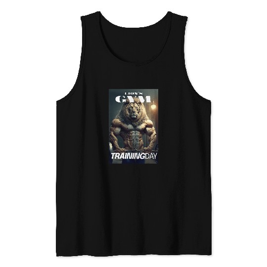Mens Training Day Lion Gym Fitness Gym Bodybuilder Training Tank Tops