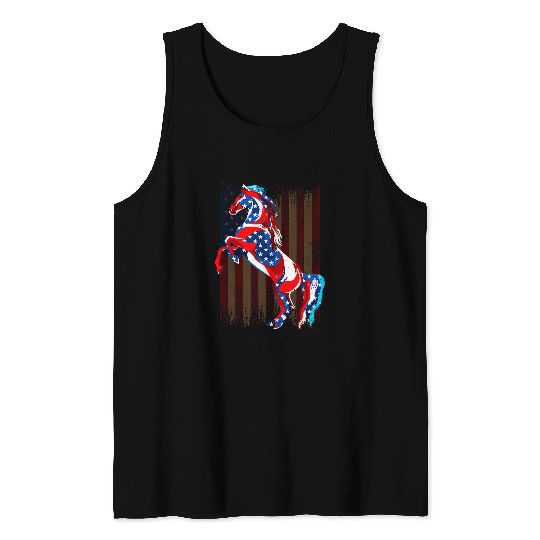 Horse Pet American Flag 4th of July USA Horseback Riding Men Kid 1 Tank Tops