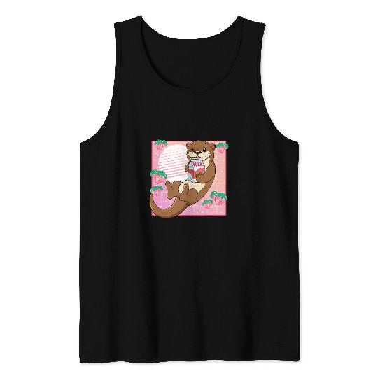 Otter Pet Otters Kawaii Otter Strawberry Milk Tank Tops