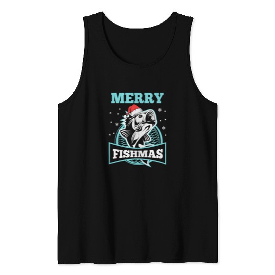 Fishing Fun Merry Fishmas Fishing Christmas Holiday Bass Fishermen Tank Tops