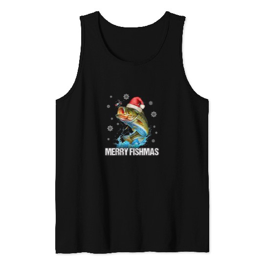 Fishing Fun Merry Fishmas Funny Christmas Tree Lights Fish Fishing Rod 6 Tank Tops