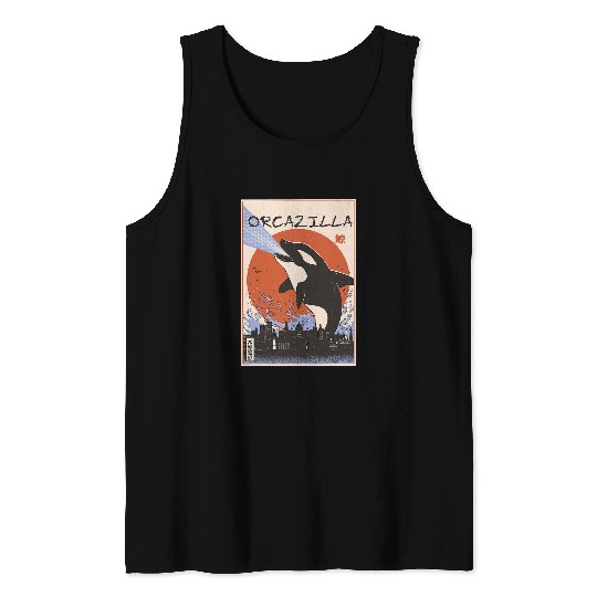 Whale Pet Retro Japanese Orca Whale Monster Kaiju Manga Anime Tank Tops