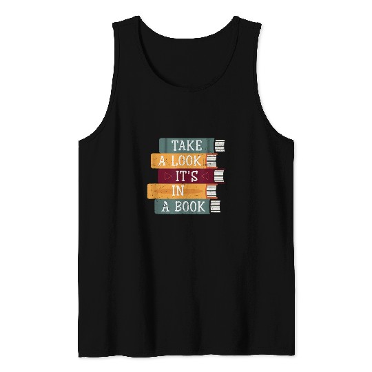 Book Fun Take A Look Its A Book Retro Rainbow Reading Bookworm 1 Tank Tops