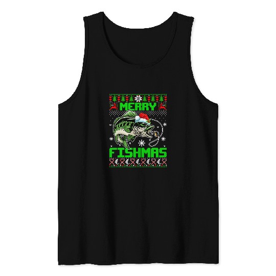 Fishing Fun Merry Fishmas Ugly Christmas Sweater Fishing 440 Tank Tops