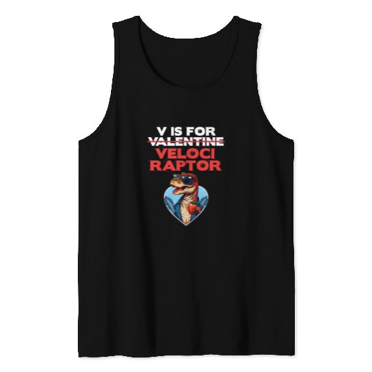 Dinosaur Pet Kids Valentines Day V is for Velociraptor Tank Tops