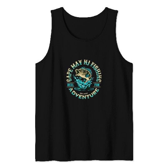 Fishing Fun Cape May NJ Fishing Reel Fun New Jersey Adventure Funny Fish Tank Tops