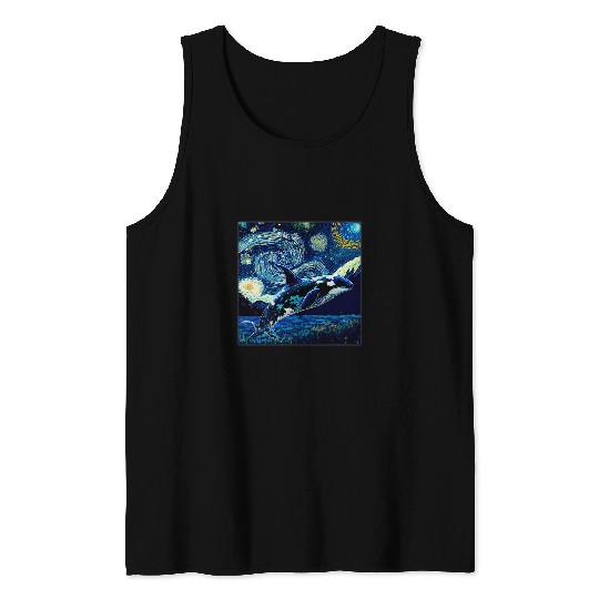 Whale Pet Surrealism Starry Night Orca Whale Tank Tops