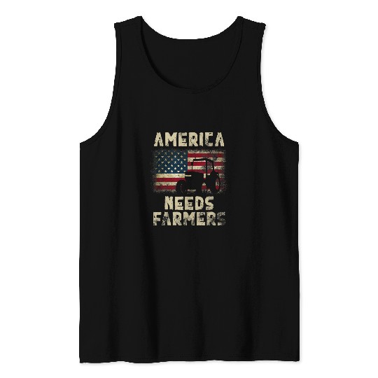 Tractor Fun driving America Needs Farmers Tractor American Flag 1 Tank Tops