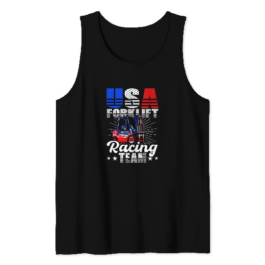 Forklift Fun USA Forklift Operator Racing Team Warehouse Worker Tank Tops
