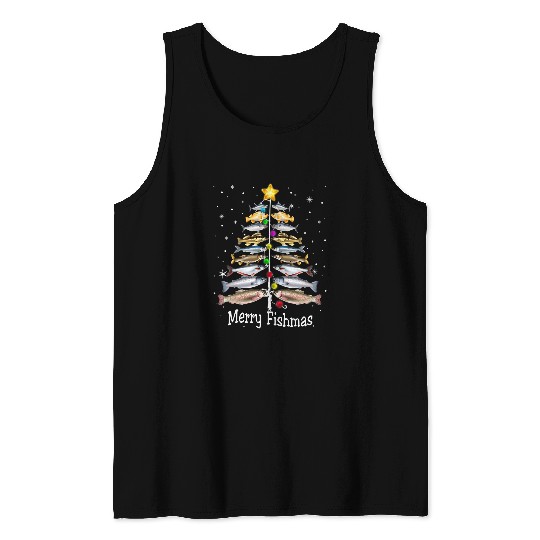 Fishing Fun Merry Fishmas Christmas Tree Funny Fishing xmass Pajama 500 Tank Tops