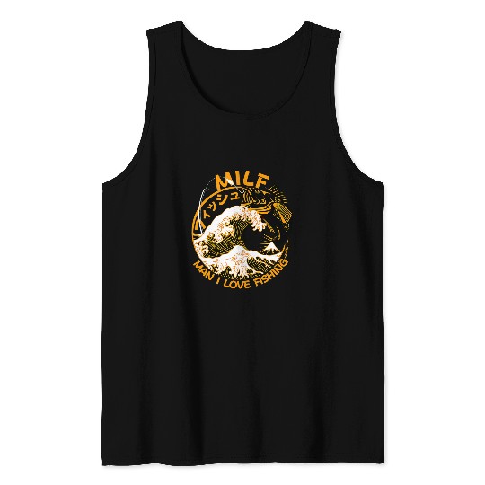 Fishing Fun MILF Man I Love Fishing Angling Black and Gold Tank Tops
