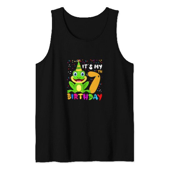 Frog Pet Its My Birthday Frog 7 Years Old Froggy Birthday Party Kids Tank Tops
