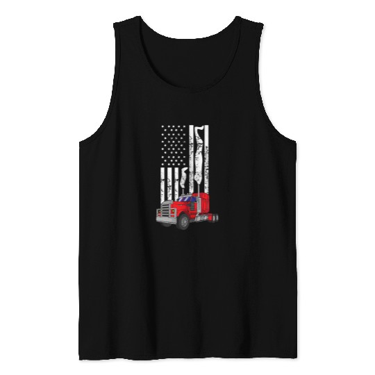 Truck Fun American Diesel Truck Flag USA Flag American Trucker Flag Tank Tops