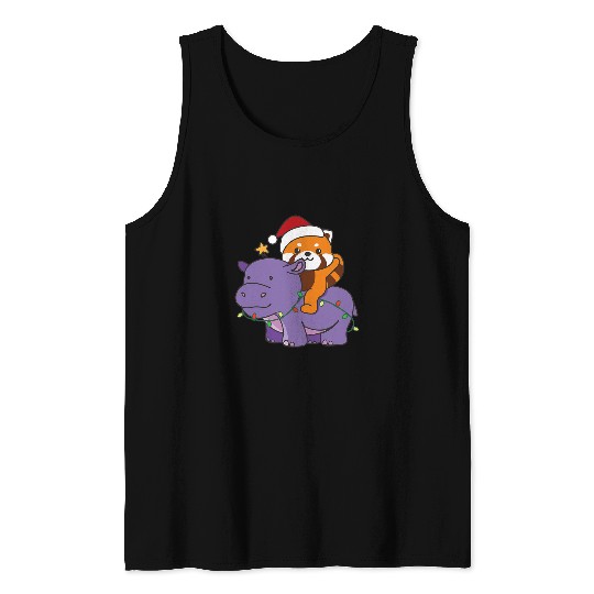 Hippo Pet Christmas Hippo Red Panda Merry Christmas Tank Tops