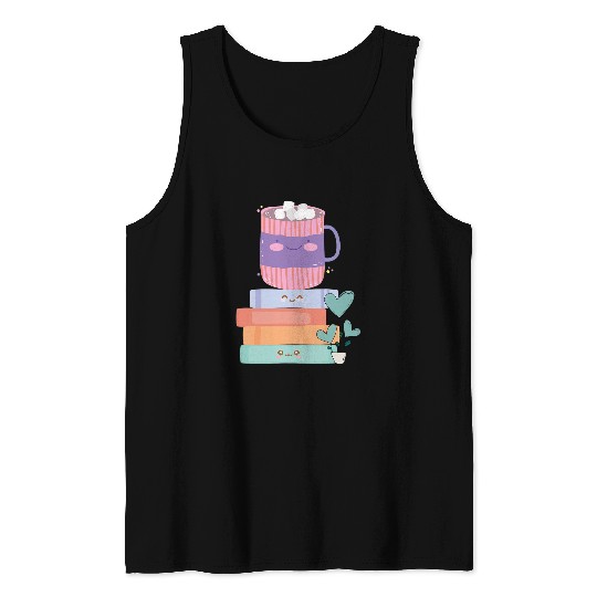 Book Fun Kawaii Pastel Goth Cute Hot Chocolate Book Lover Anime Art Tank Tops