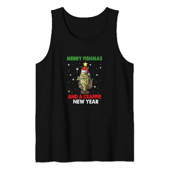 Fishing Fun Merry Fishmas And A Crappie New Year Fishing Funny xmass Tank Tops