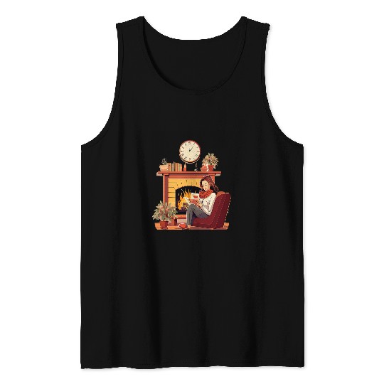 Book Fun In Fireplace Reader Bookworm Girls Women 1 Tank Tops