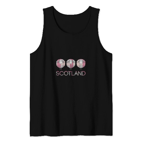 Sheep Pet Trio of Scottish Pink White and Grey Tartan Patterned Tank Tops