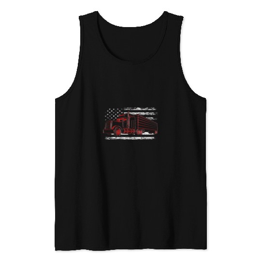 Truck Fun American Flag Semi Truck Driver 18 Wheeler Trucker Patriotic Tank Tops