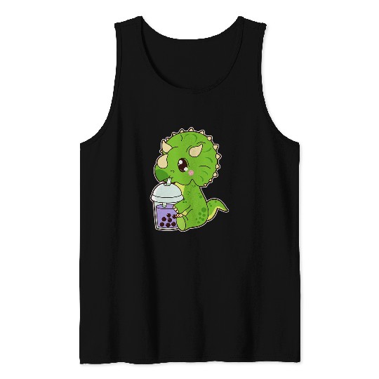Dinosaur Pet Kawaii Cute Boba Triceratops Dinosaur Bubble Milk Tea Tank Tops