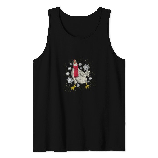 Chicken Pet Poultry Snowflake Snowy Winter Farm Animal Tank Tops