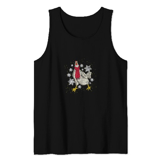 Chicken Pet Poultry Snowflake Snowy Winter Farm Animal Tank Tops