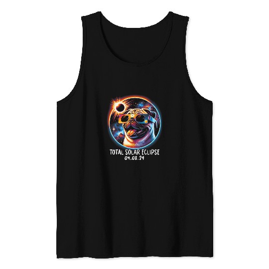 Pug Pet Solar Eclipse Pug Wearing Glasses Pet April 8 2024 Tank Tops