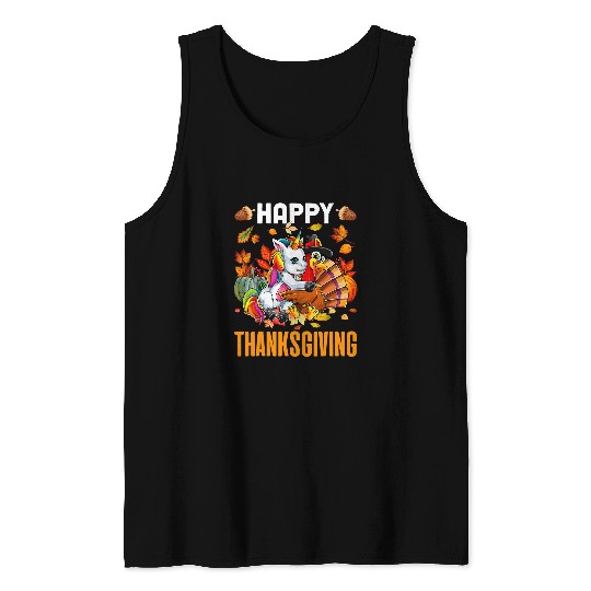 Unicorn Pet Hugs Turkey Autumn Fall Vibes Happy Thanksgiving Day 1 Tank Tops