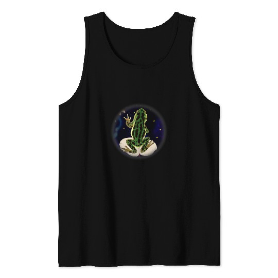 Frog Pet starry night frog sitting on lily pad stars in background Tank Tops