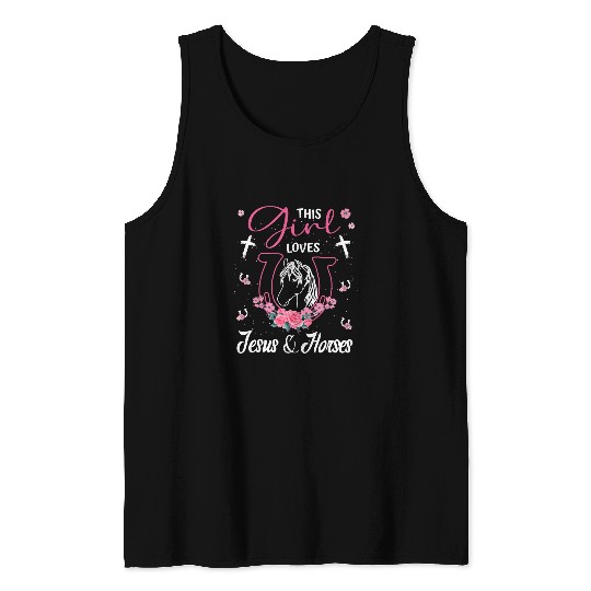 Horse Pet This Girl Loves Jesus And Horses Horseshoe And Cross Tank Tops