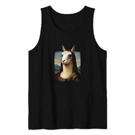 Llama Pet Mona Lisa Llama Funny Llama Art Tank Tops