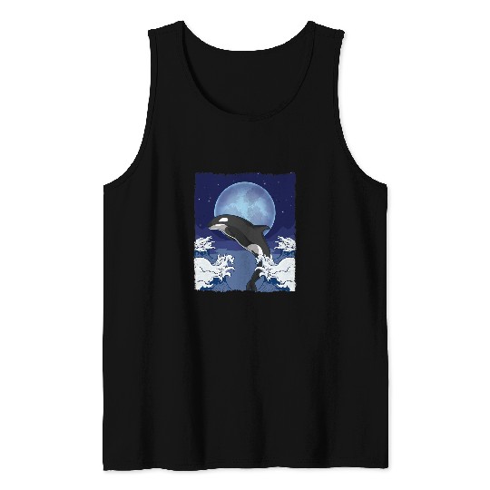 Whale Pet Waves Orca Lover Full Moon Ocean Animal Killer Whale 1 Tank Tops