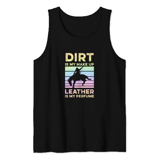 Horse Pet Womens Rodeo Horse Riding Bronc Quote Pastel Rainbow Tank Tops