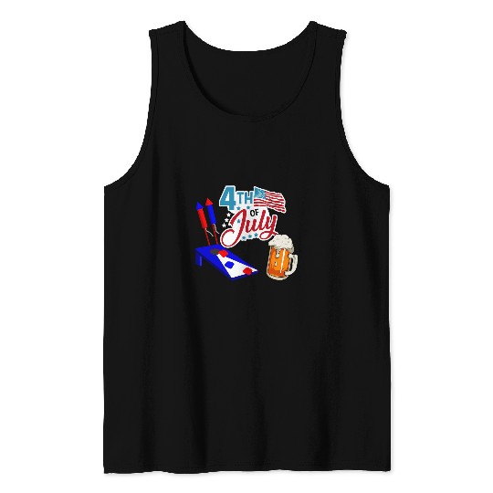 Beer Fun 4th Of July Cornhole Beer and Bottle Rockets Tank Tops