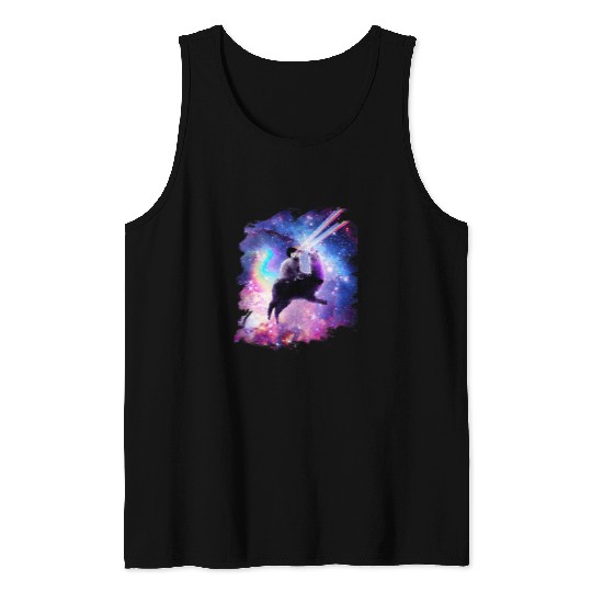 Llama Pet Laser Eyes Outer Space Cat Riding on Llama Unicorns 9 Tank Tops