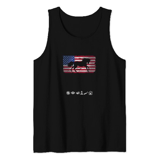 Horse Pet  With American Flag Graphic Plus Size Tank Tops