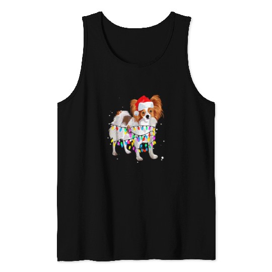 Papillon Pet cute papillon christmas light dog xmass tree Tank Tops