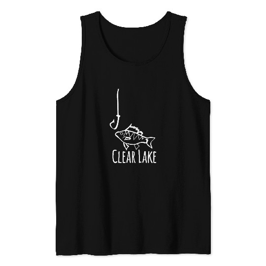Fishing Fun Clear Lake Fish Bass Fishing Hook Fisherman Cute Whimsy Tank Tops