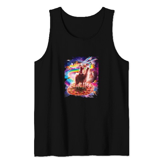 Llama Pet Laser Eyes Outer Space Cat Riding On Llama Unicorns Tank Tops