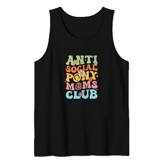 Horse Pet Social Pony Moms Club Funny Horse Mom Groovy Flowers Tank Tops